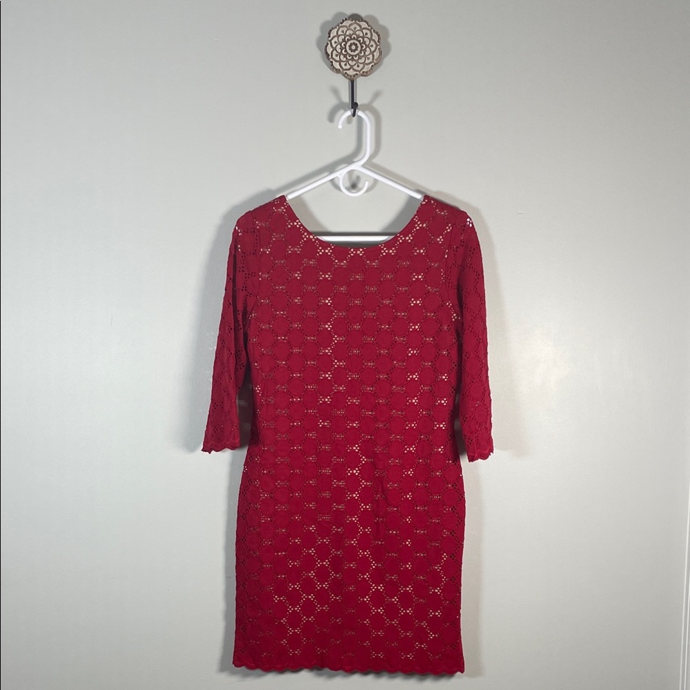 Women RN Studio Red Lace Mini Dress 3/4 sleeves 10P
